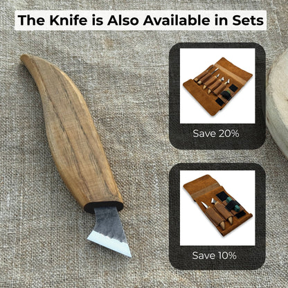 Wood Carving Knife with 2.5 cm blade and wooden handle by Sharky Forged Steel Tools