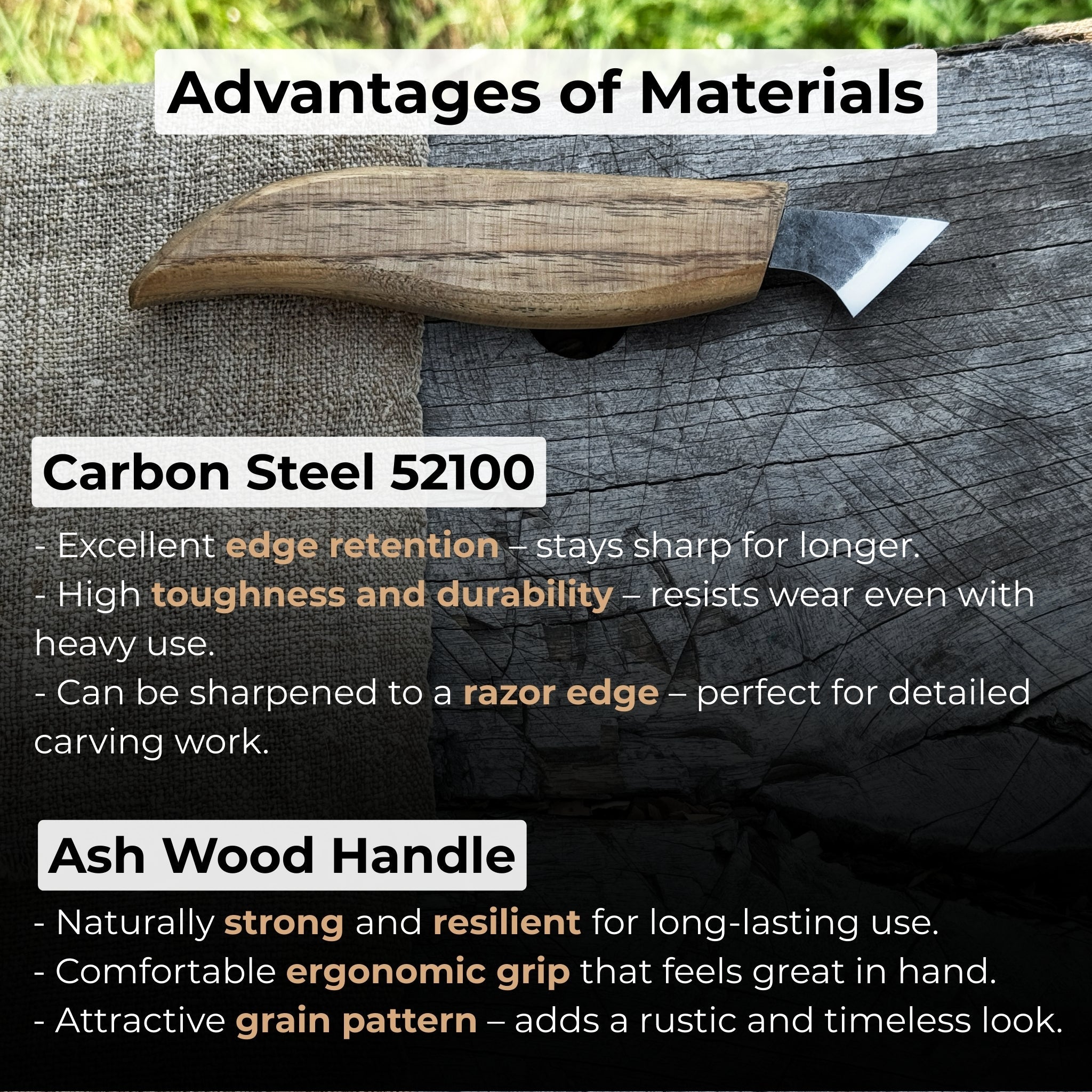 Wood Carving Knife with 2.5 cm blade and wooden handle by Sharky Forged Steel Tools
