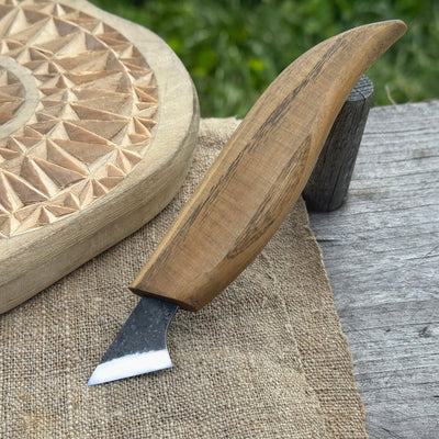 Wood Carving Knife with 2.5 cm blade and wooden handle by Sharky Forged Steel Tools