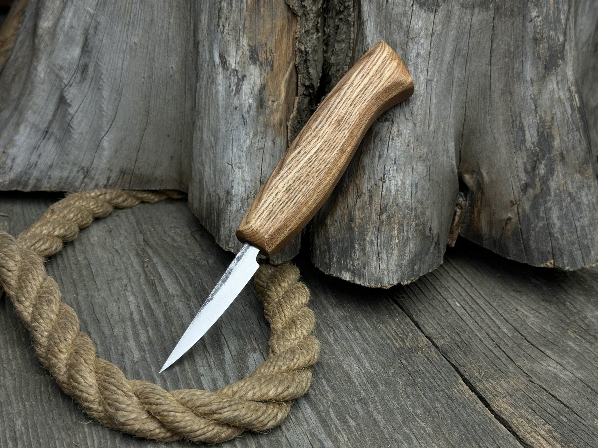 Wood Carving Sloyd Knife with 6.5 cm blade and ash wood handle by Sharky Forged Steel Tools