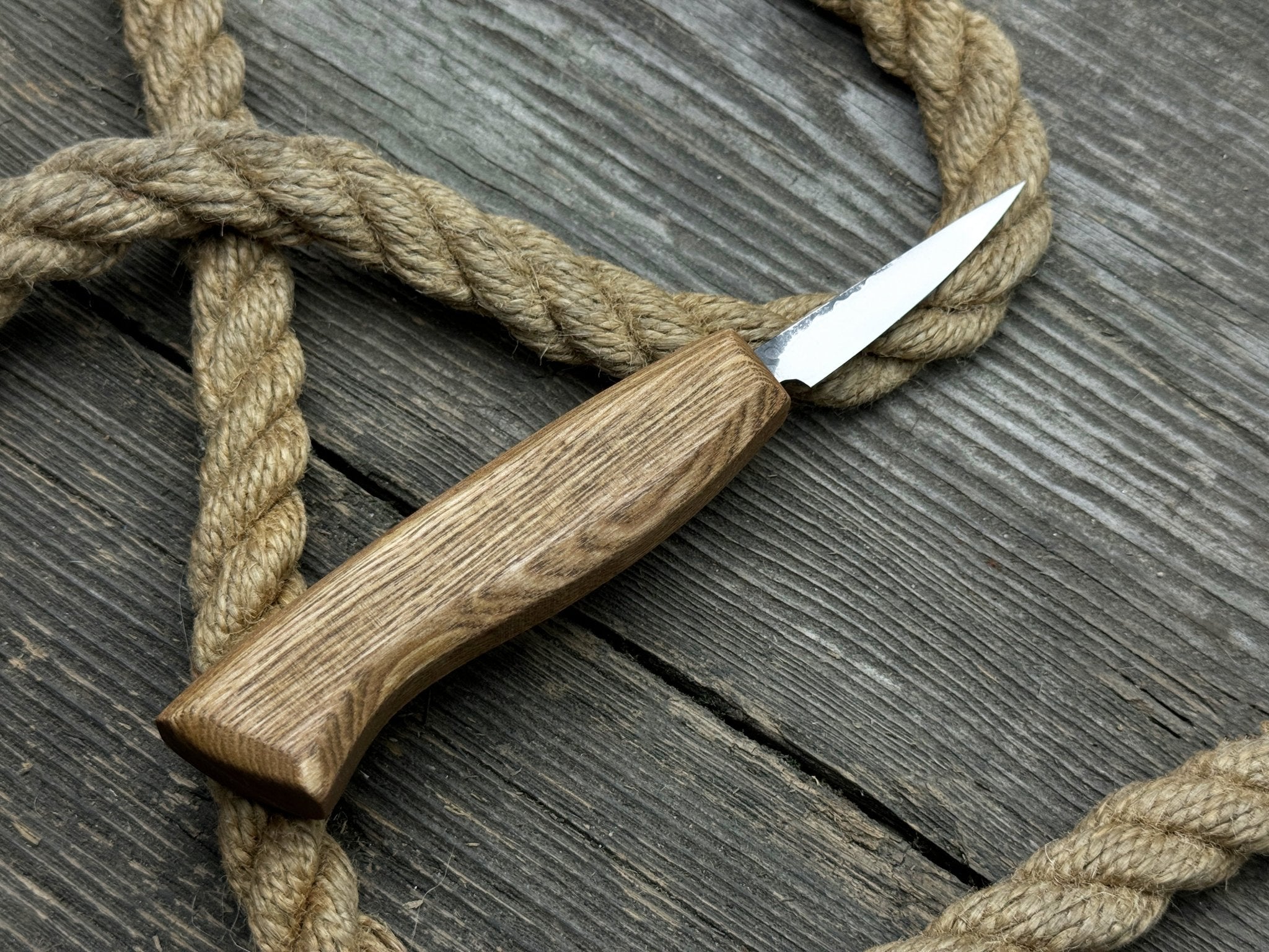 Wood Carving Sloyd Knife with 6.5 cm blade and ash wood handle by Sharky Forged Steel Tools