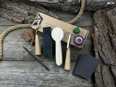 Wood Whittling Kit for Beginners Spoon Carving Edition with knives, wooden blank, sandpaper, and sharpening board