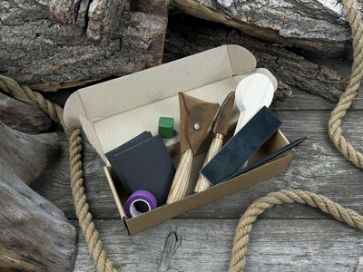 Wood Whittling Kit for Beginners Spoon Carving Edition with knives, wooden blank, sandpaper, and sharpening board