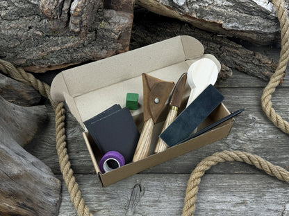 Wood Whittling Kit for Beginners Spoon Carving Edition with knives, wooden blank, sandpaper, and sharpening board