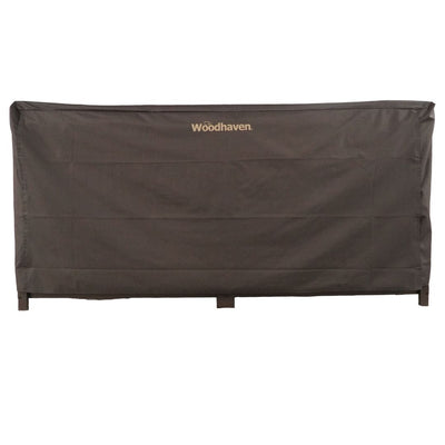 Woodhaven Full Firewood Rack Cover on firewood rack in outdoor setting