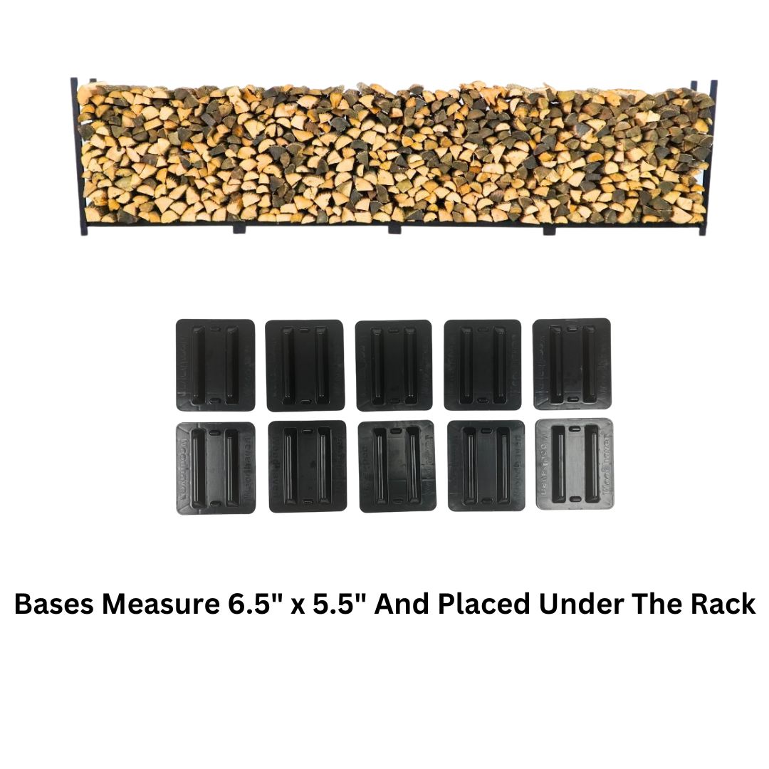 Woodhaven 16 ft Firewood Rack holding stacked firewood outdoors