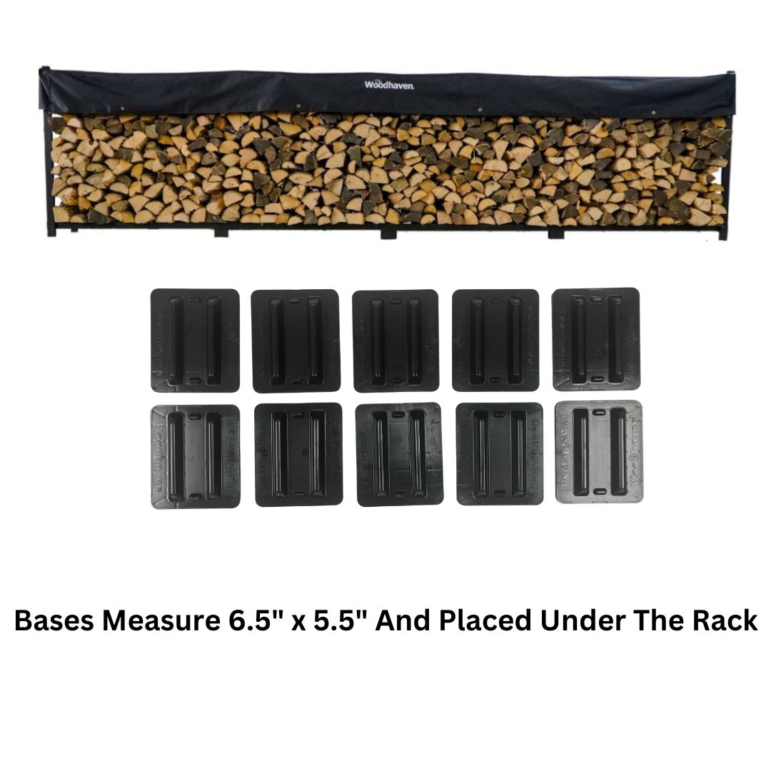 Woodhaven 16 ft Firewood Rack holding stacked firewood outdoors