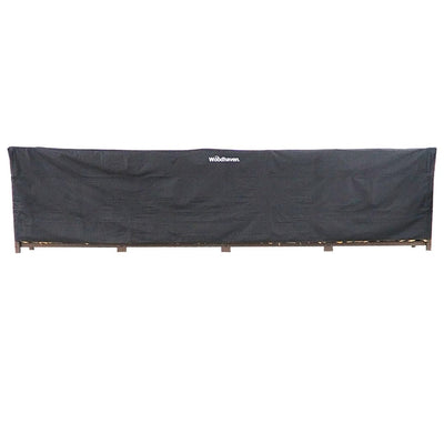 Woodhaven Full Firewood Rack Cover on firewood rack in outdoor setting