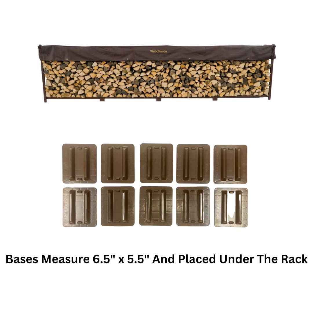 Woodhaven 16 ft Firewood Rack holding stacked firewood outdoors