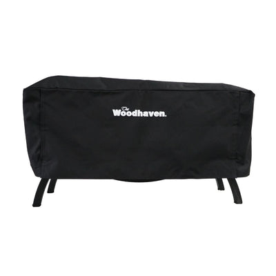 Woodhaven Full Firewood Rack Cover on firewood rack in outdoor setting