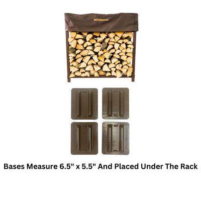 Woodhaven 3 ft Firewood Rack with seasoning cover in black finish holding stacked firewood