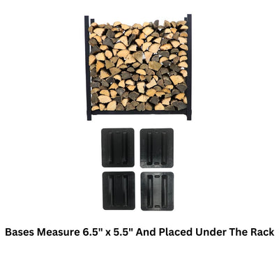 Woodhaven 4 ft Firewood Rack holding stacked firewood outdoors