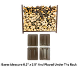 Woodhaven 4 ft Firewood Rack holding stacked firewood outdoors