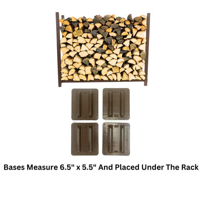 Woodhaven 4 ft Firewood Rack holding stacked firewood outdoors