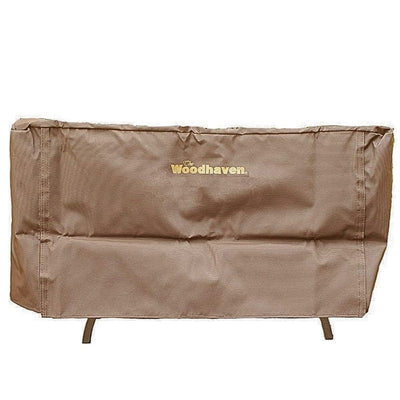 Woodhaven Full Firewood Rack Cover on firewood rack in outdoor setting