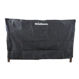 Woodhaven Full Firewood Rack Cover on firewood rack in outdoor setting