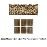 The Woodhaven 8 ft Steel Firewood Rack in black and brown with optional seasoning cover and support bases