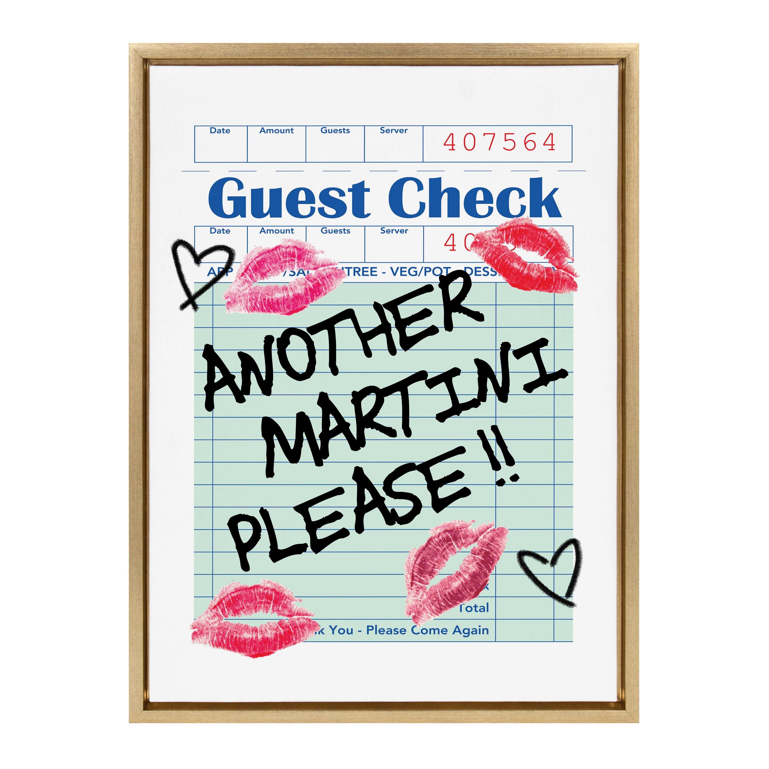 Sylvie Another Martini Guest Check Framed Canvas by Alli Standefer
