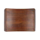 Rectangular wooden stool seat with curved edges and natural wood grain in warm brown tones, shown from top view on a white background.