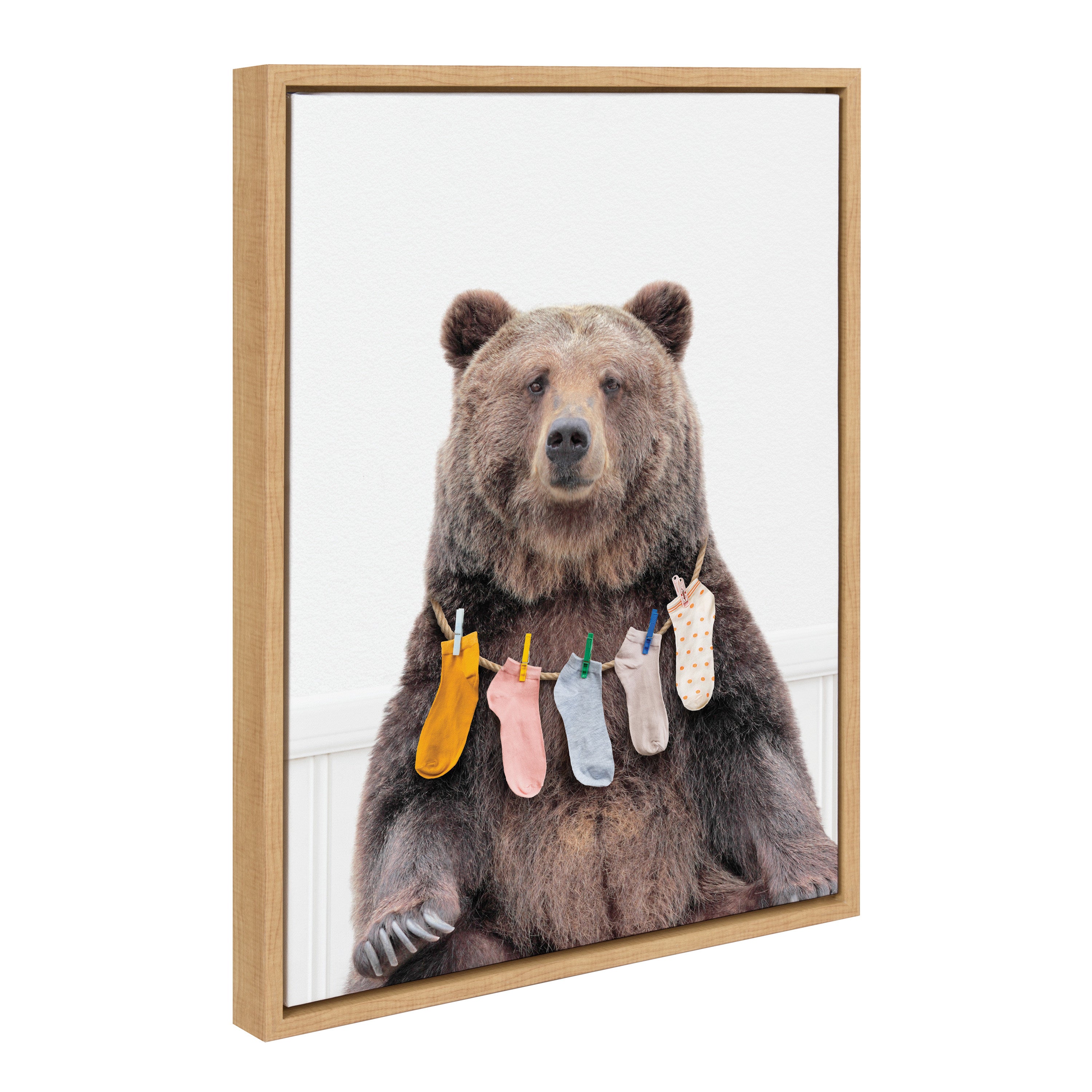 Sylvie Lost Socks Bear Framed Canvas by kateandlaurel - main product image for Resin Society