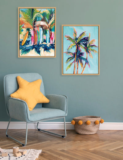 Sylvie Surf and Sand and Tropical Palms Study Framed Canvas Art Set by Rachel Christopoulos
