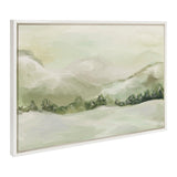 Framed canvas art depicting a serene winter forest path in shades of white and blue by Annie Quigley