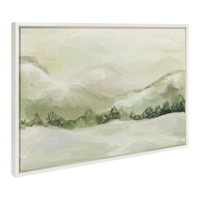 Framed canvas art depicting a serene winter forest path in shades of white and blue by Annie Quigley
