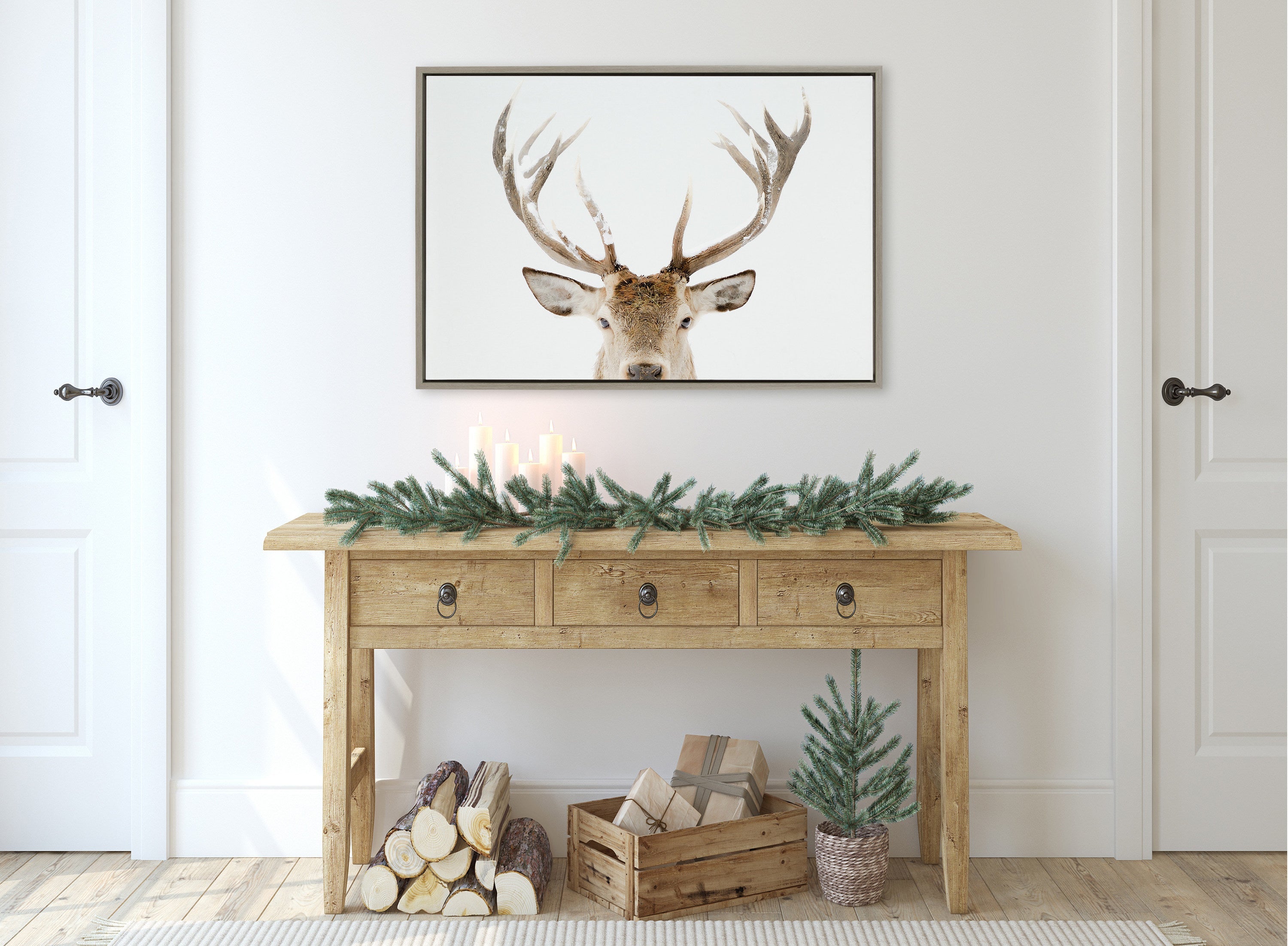 Sylvie Stag Peekaboo Framed Canvas by Amy Peterson Art Studio