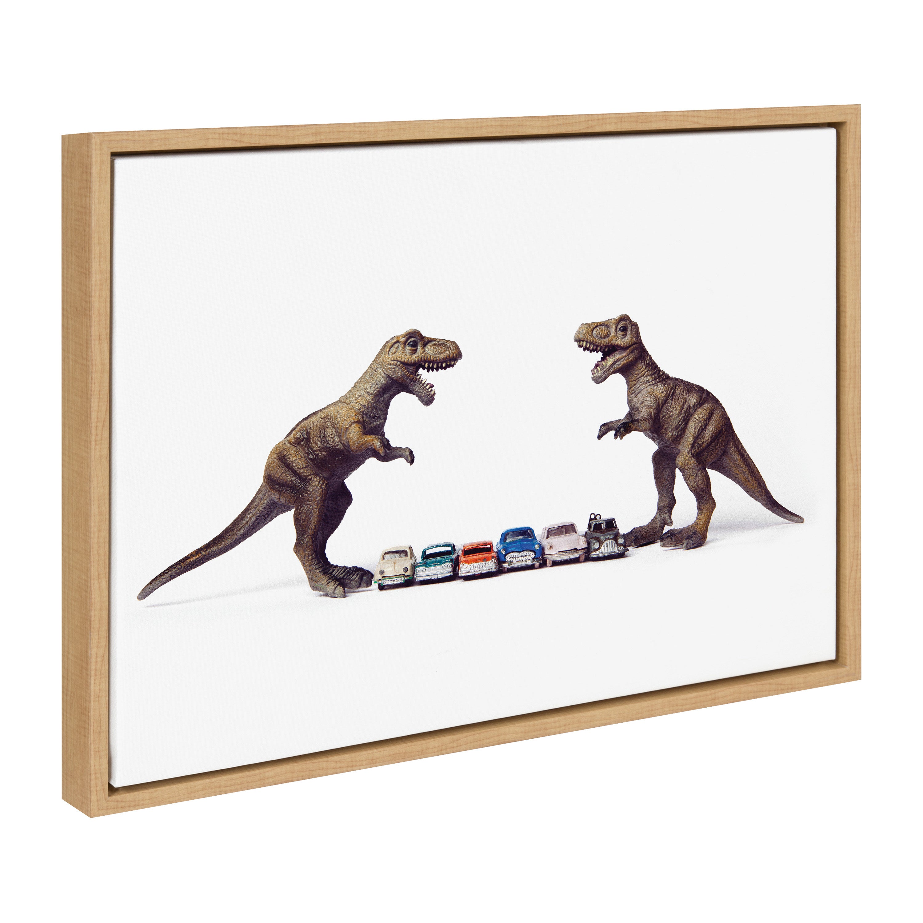 Sylvie Dino Cars Faceoff Framed Canvas by Saint and Sailor Studios
