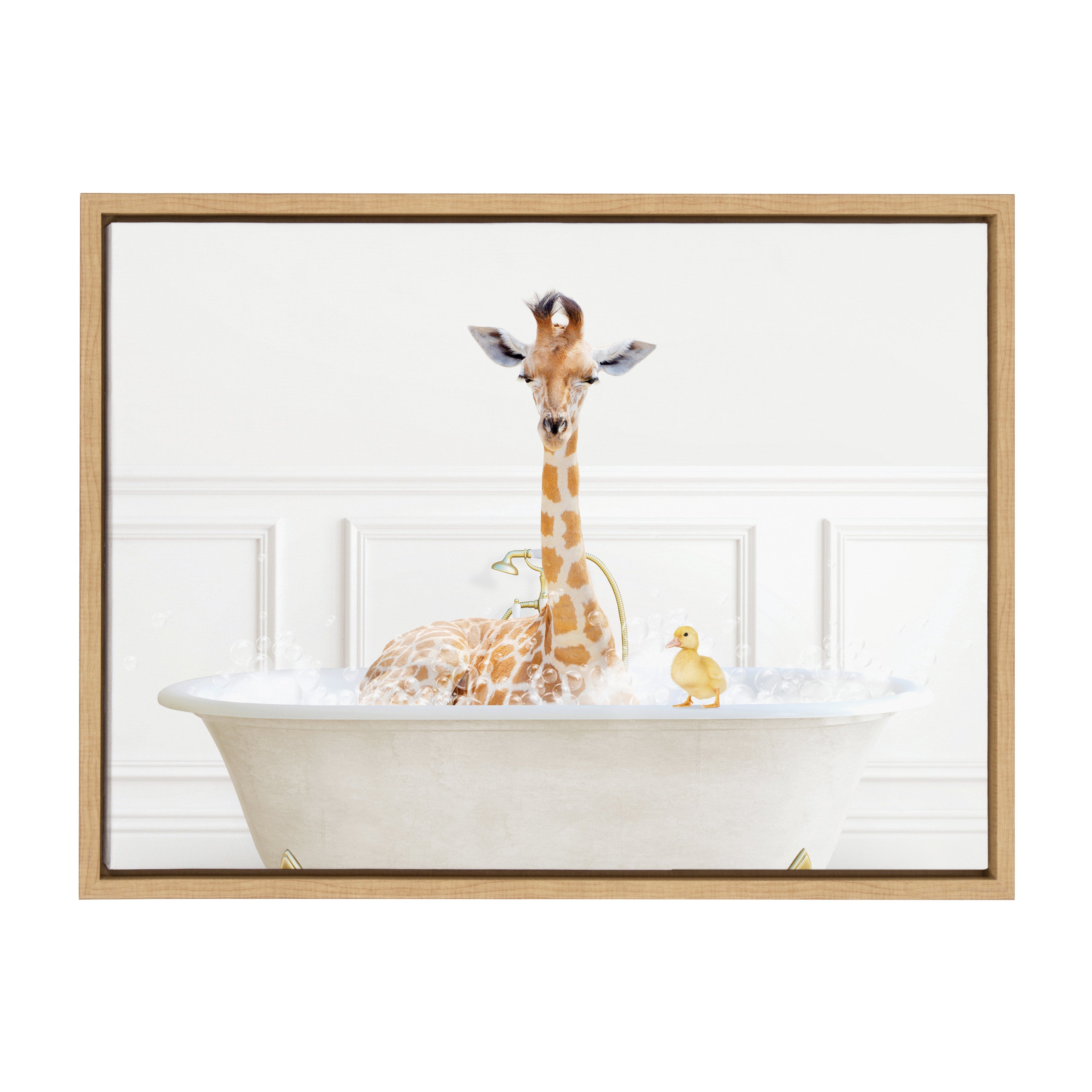 Sylvie Giraffe In Bubble Bath Neutral Style Framed Canvas by kateandlaurel - product image 8 for Resin Society