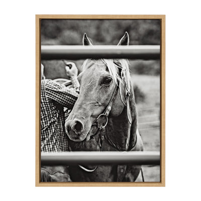 Sylvie Photo Saddling Horse Framed Canvas by The Whiskey Ginger