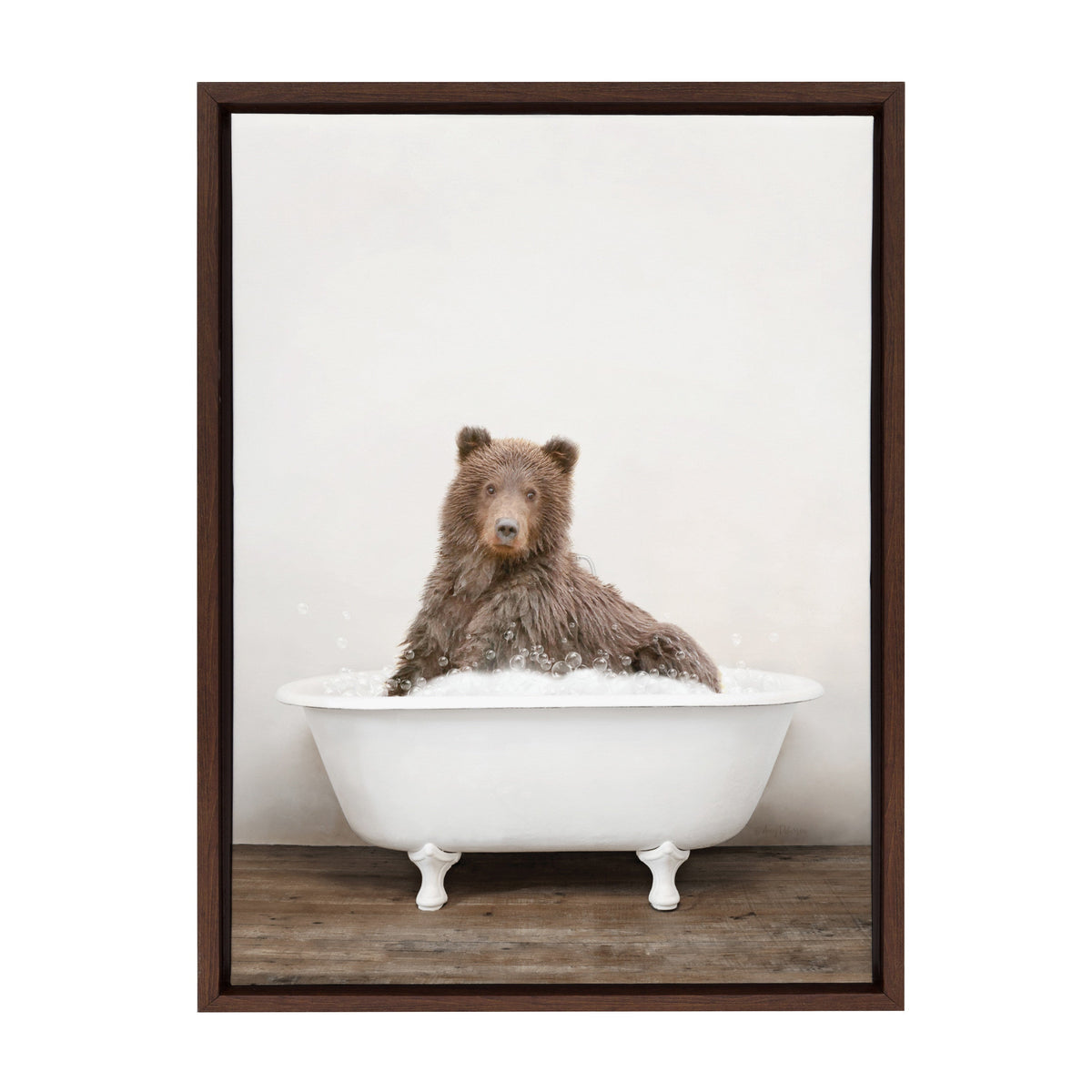 Sylvie Bear Rustic Bubble Bath Framed Canvas by kateandlaurel - product image 2 for Resin Society