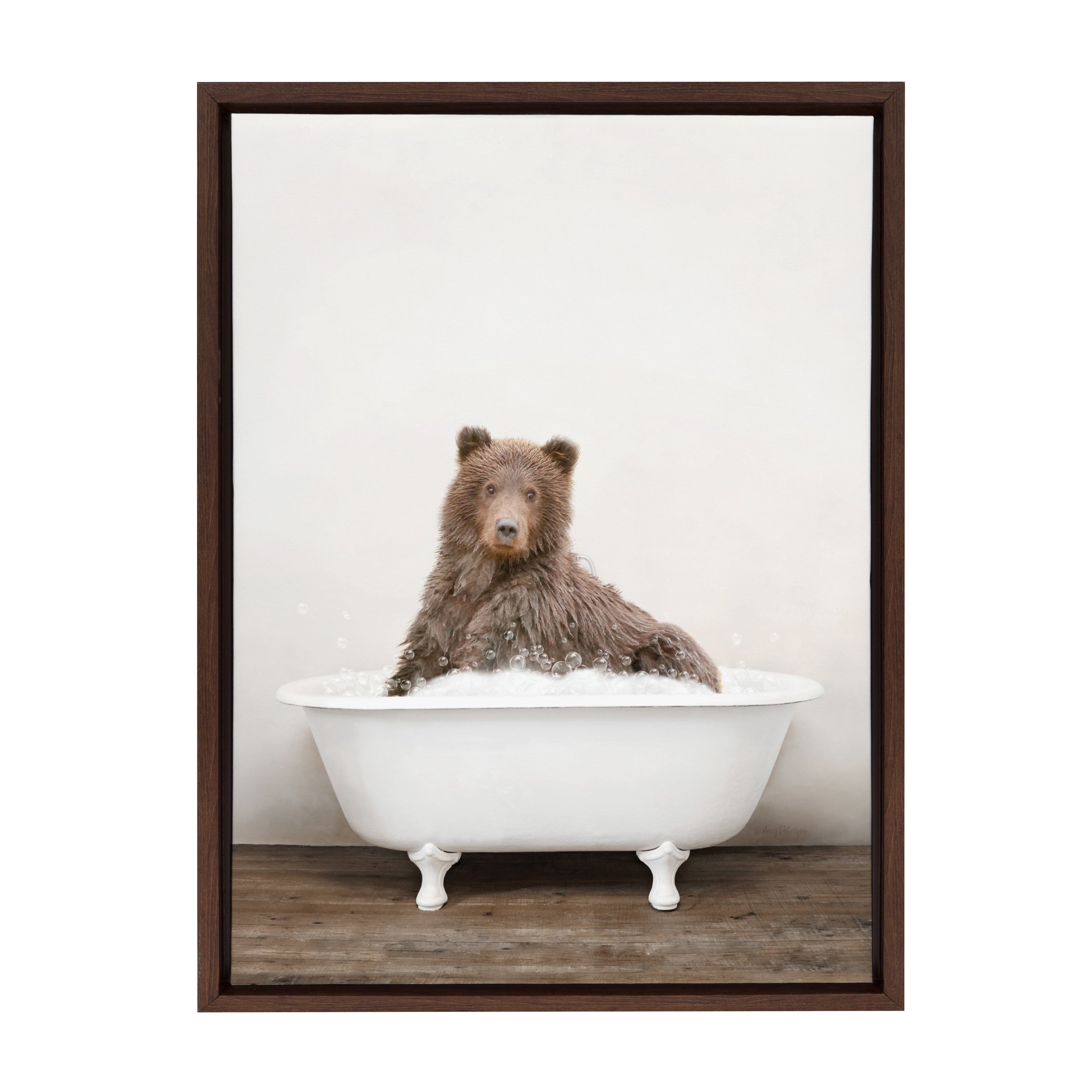Sylvie Bear Rustic Bubble Bath Framed Canvas by kateandlaurel - product image 2 for Resin Society