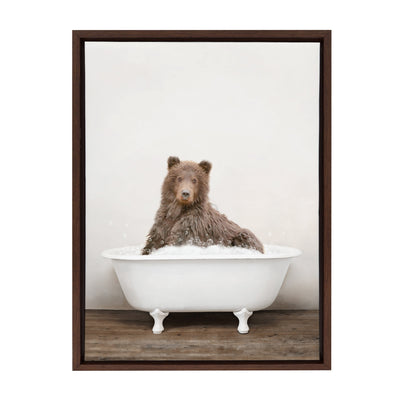 Sylvie Bear Rustic Bubble Bath Framed Canvas by kateandlaurel - product image 2 for Resin Society