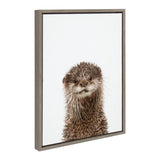 Framed canvas art featuring a light-toned otter illustration with a floating effect frame in natural color.