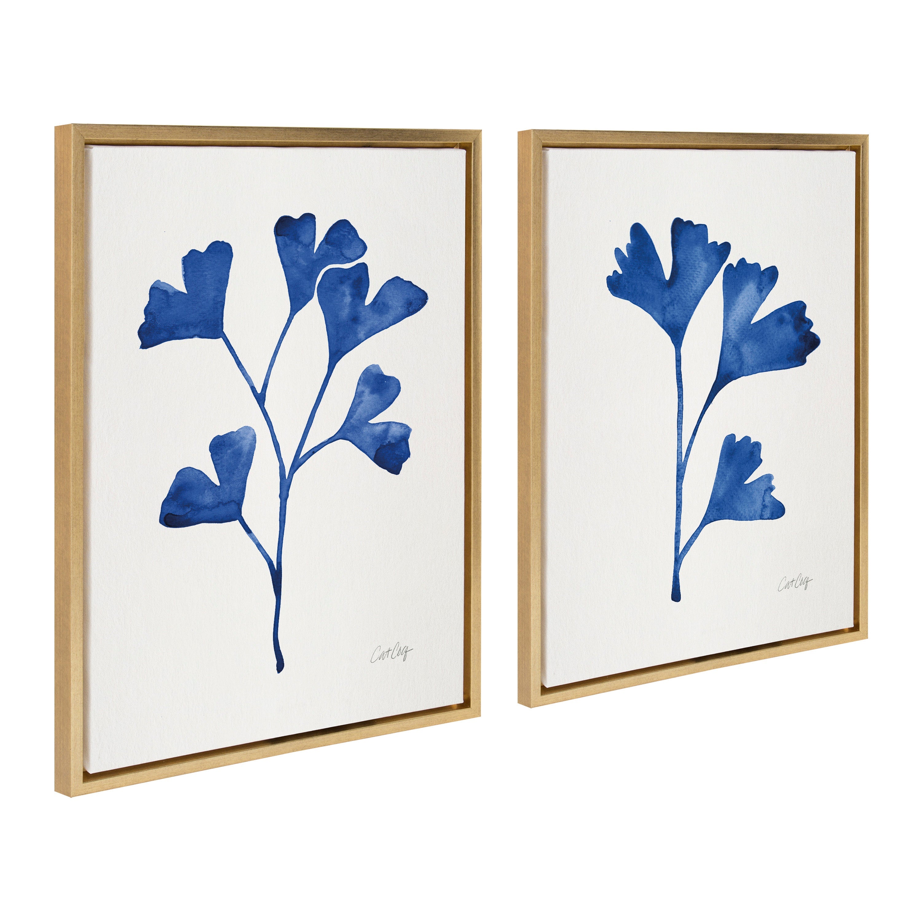 Sylvie Navy Ginkgo and Navy Ginkgo Trio Framed Canvas by kateandlaurel - product image 11 for Resin Society