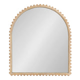 Arched wall mirror with a natural wood frame featuring evenly spaced rounded bead-like accents along its curved and bottom edges.