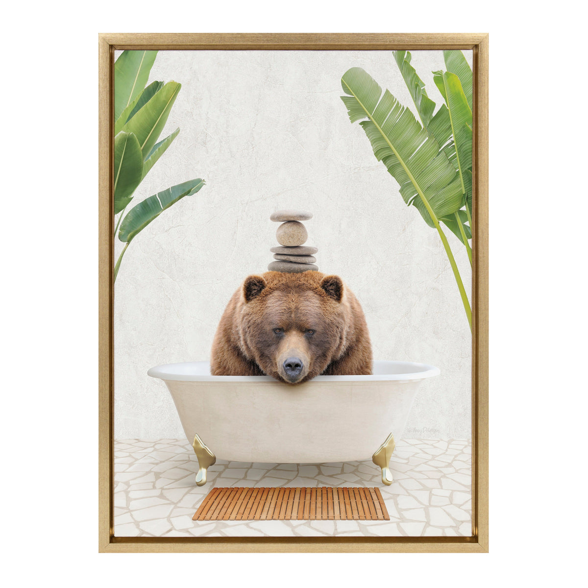 Sylvie Big Bear Bali Bath Framed Canvas by kateandlaurel - product image 2 for Resin Society