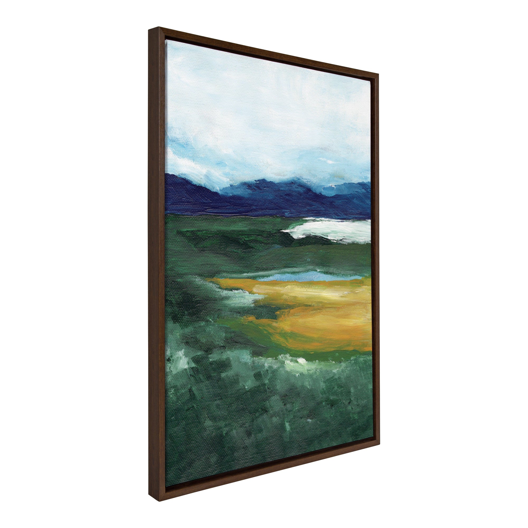 Sylvie Misty Green framed canvas art depicting misty green mountains in a lightweight frame