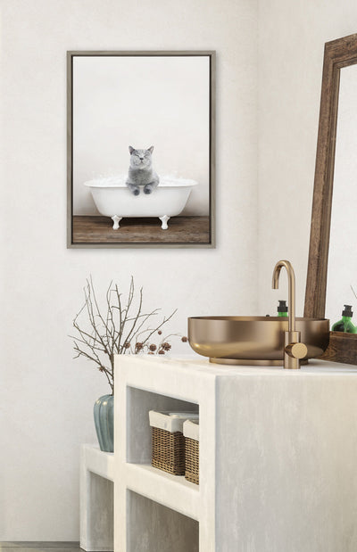 Sylvie Cat in Rustic Bath Framed Canvas by kateandlaurel - product image 4 for Resin Society