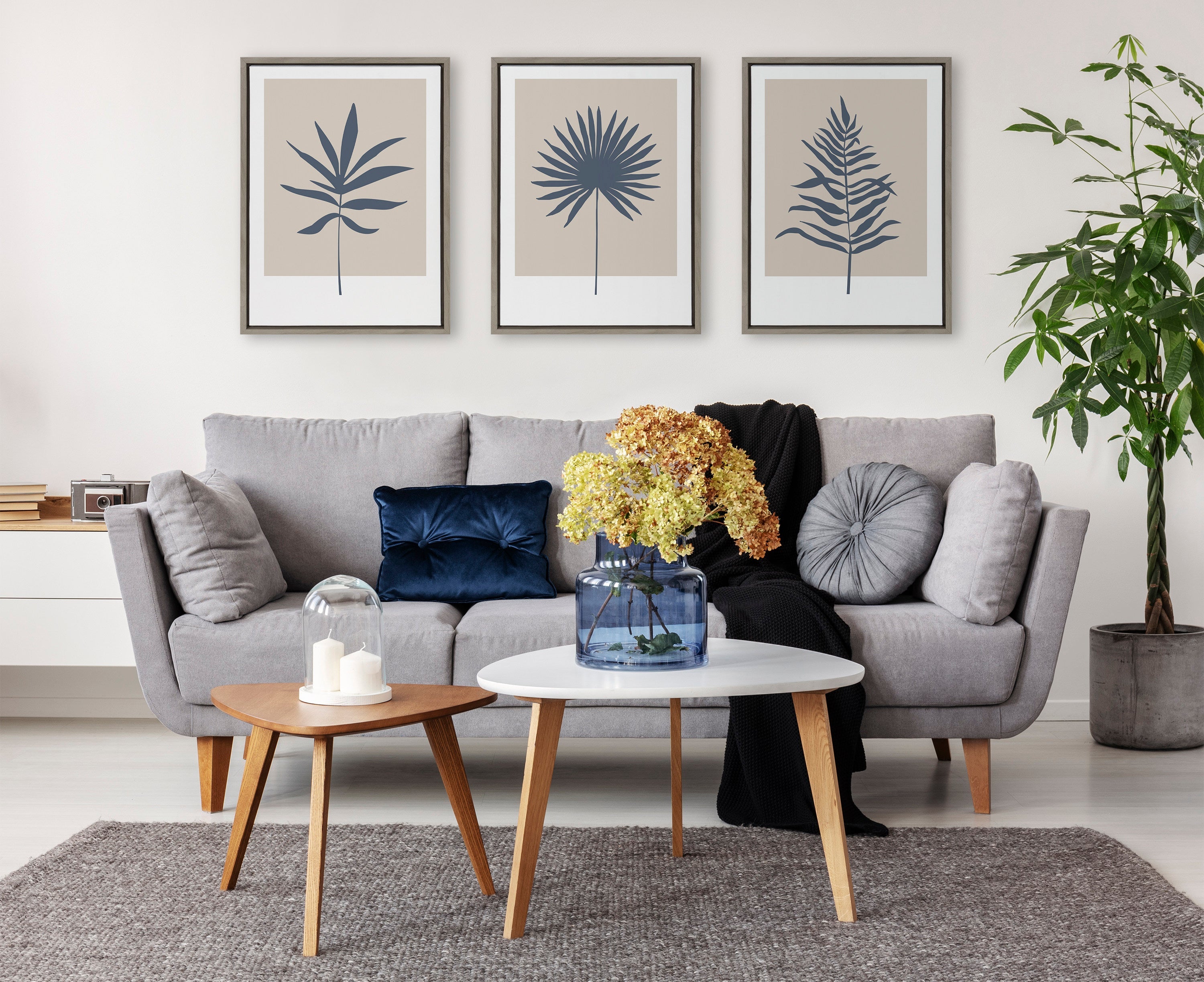Sylvie Muted Tan and Blue Colorblock Botanical Fern Framed Canvas by kateandlaurel - product image 17 for Resin Society