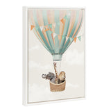 Sylvie Beaded Hot Air Balloon Travel Framed Canvas art showing zoo animals in a hot air balloon with vintage beaded frame