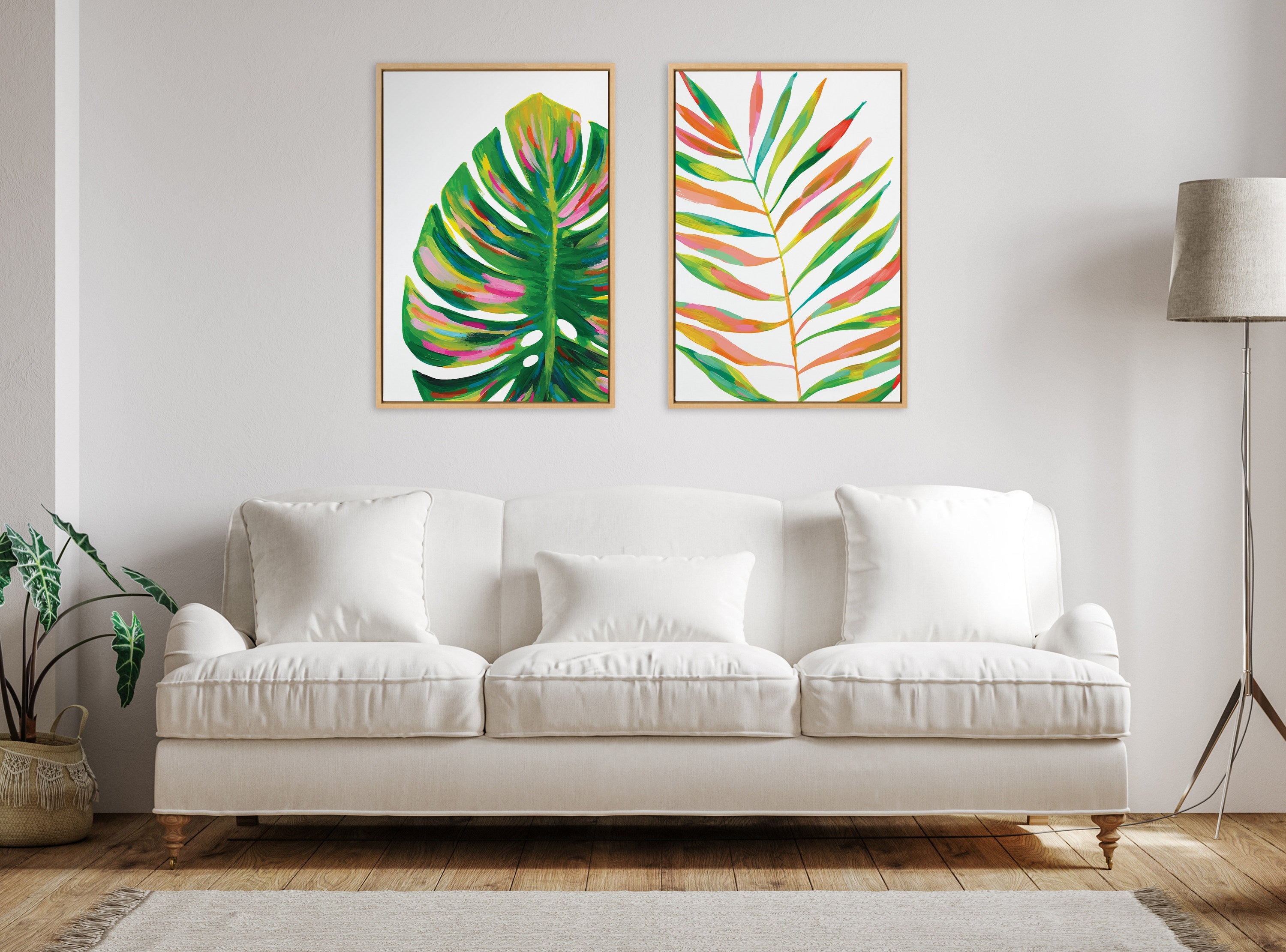 Sylvie EV Monstera and EV Palma No 2 Framed Canvas Art Set by Jessi Raulet of Ettavee
