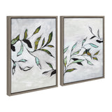 Framed canvas art set Sylvie Branch I and II showing gray brushstroke designs on floating frames