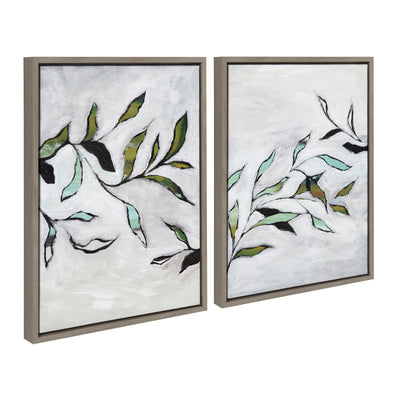 Framed canvas art set Sylvie Branch I and II showing gray brushstroke designs on floating frames