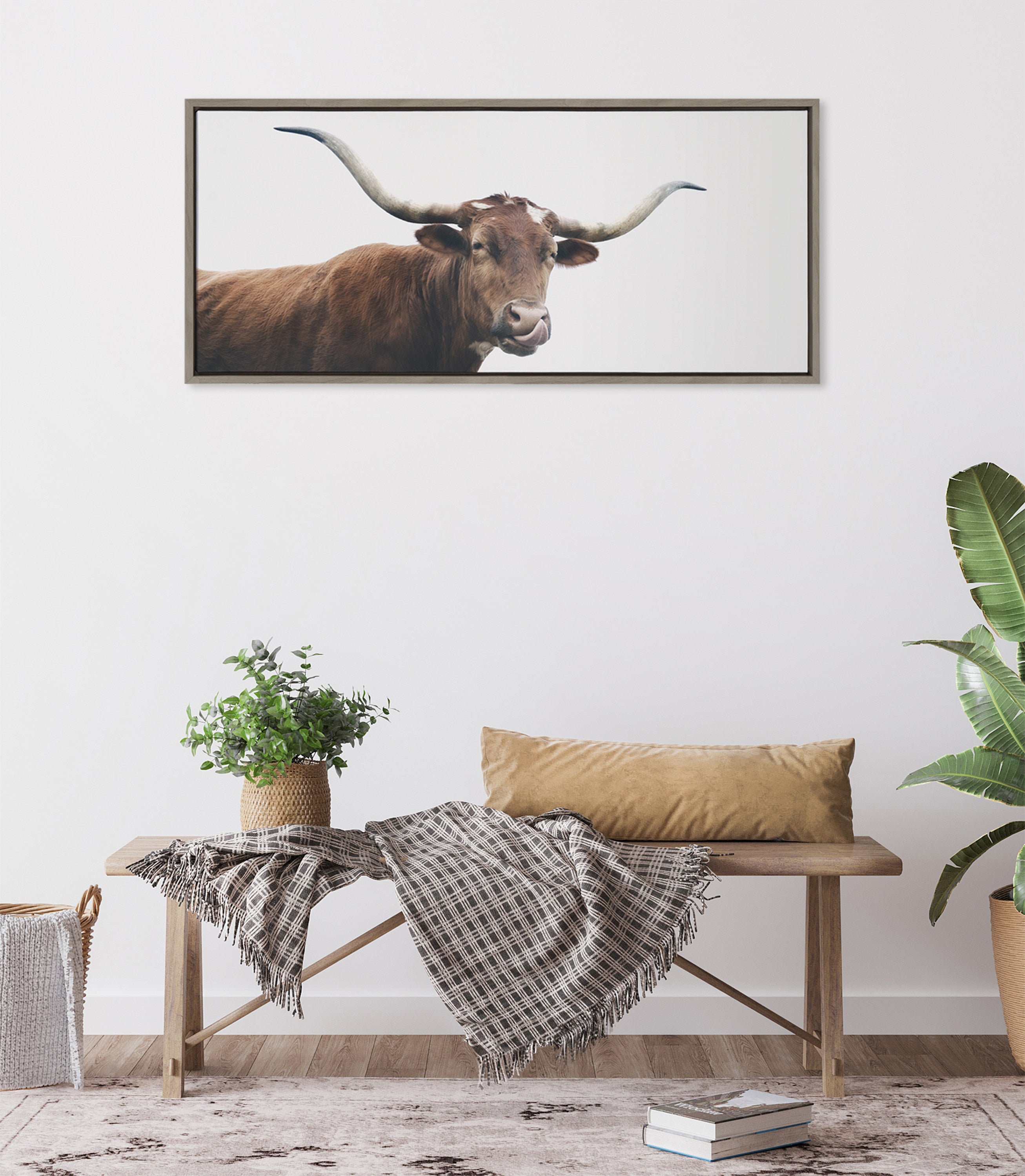 Sylvie Texas Longhorn Cow Lick Framed Canvas by kateandlaurel - product image 4 for Resin Society
