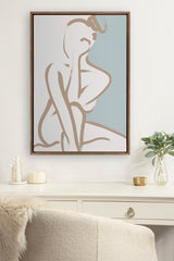 Sylvie Simple Romantic Line Art Drawing 1 Tan and Teal Framed Canvas by kateandlaurel - product image 4 for Resin Society