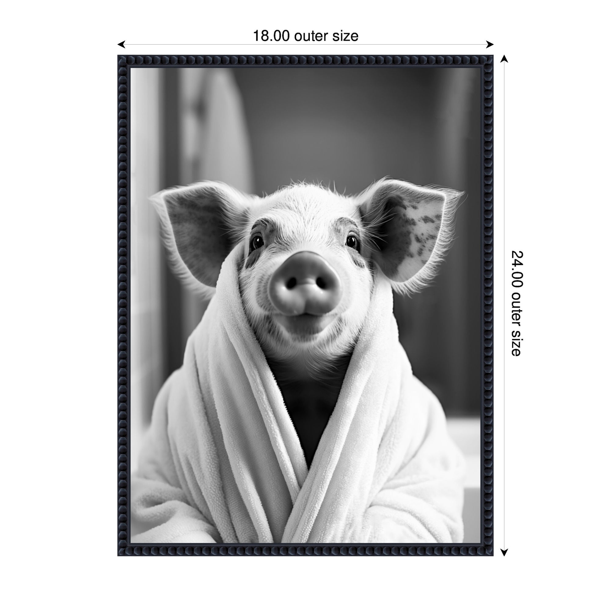 Sylvie Pig Bathroom Art Towel Robe Black and White Framed Canvas