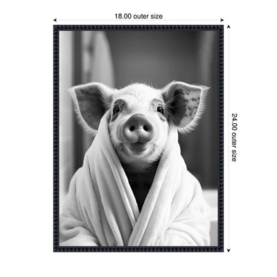 Sylvie Pig Bathroom Art Towel Robe Black and White Framed Canvas