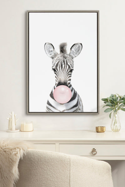 Sylvie Bubble Gum Zebra Framed Canvas by Amy Peterson Art Studio by kateandlaurel - product image 4 for Resin Society